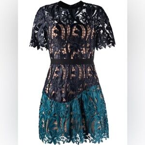 Self-Portrait 
PRAIRIE GUIPURE MINI DRESS
Blue and Teal Lace